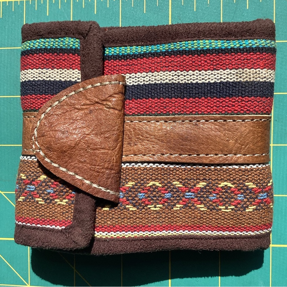 New Guatemalan Import Leather Suede Fabric Wallet Boho Travel Hippie Gifts Art